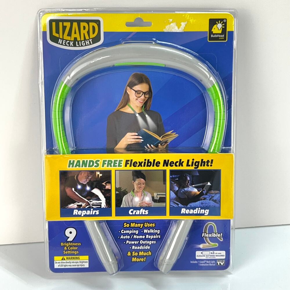 Lizard Neck Book Reading Light As Seen on TV Hands Free Portable Green Gray NEW